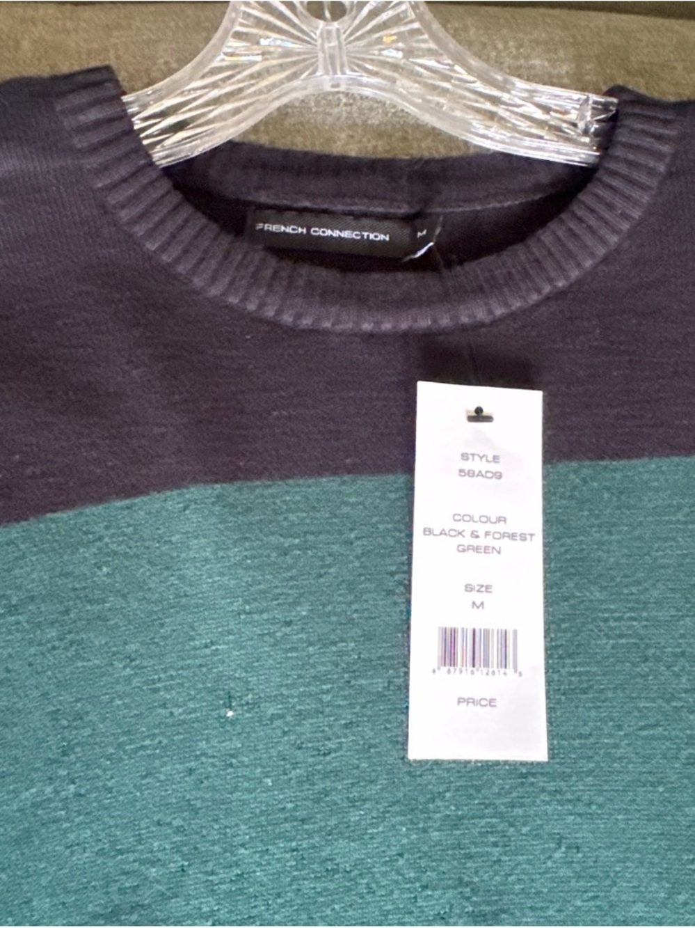 French Connection Black and Forest Green Two-Tone Crewneck Sweater